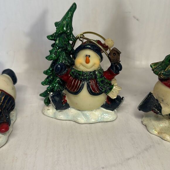 Vintage Home Interiors Ice Skating Snowman Ornament set of 3 - Picture 3 of 10